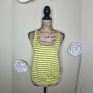 NTM: Vintage Free People Yellow Striped Floral Backed Razorback Tank Top Sz M